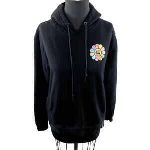 Roku Studio Sunny Day Smiley Flower Black Hoodie Cotton Pocket Size Large L
